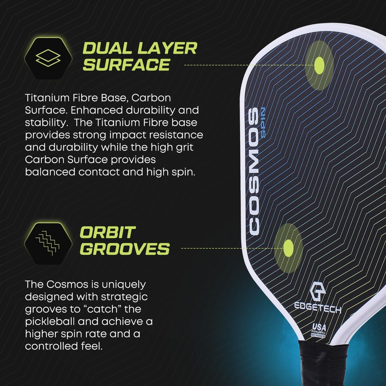 Racchette: Pickleball Paddel 16 mm Carbon | Cosmos Spin Edgetech – Nuovo e nell'imballaggio originale da Suhr venduto da SchnapperCH 2
