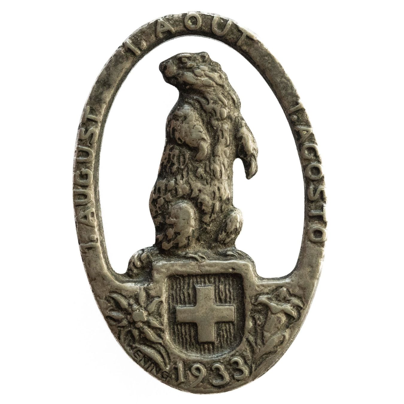 Medaglie: 1. August Abzeichen 1933 Murmeltier – Usato da Rotkreuz venduto da Swiss-Coins