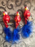 3x Papagei  rot blau Vogel Christbaumschmuck