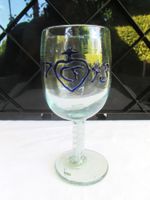 Antikes Glas, blau verziert, alpenländisch 1743, Rarität!