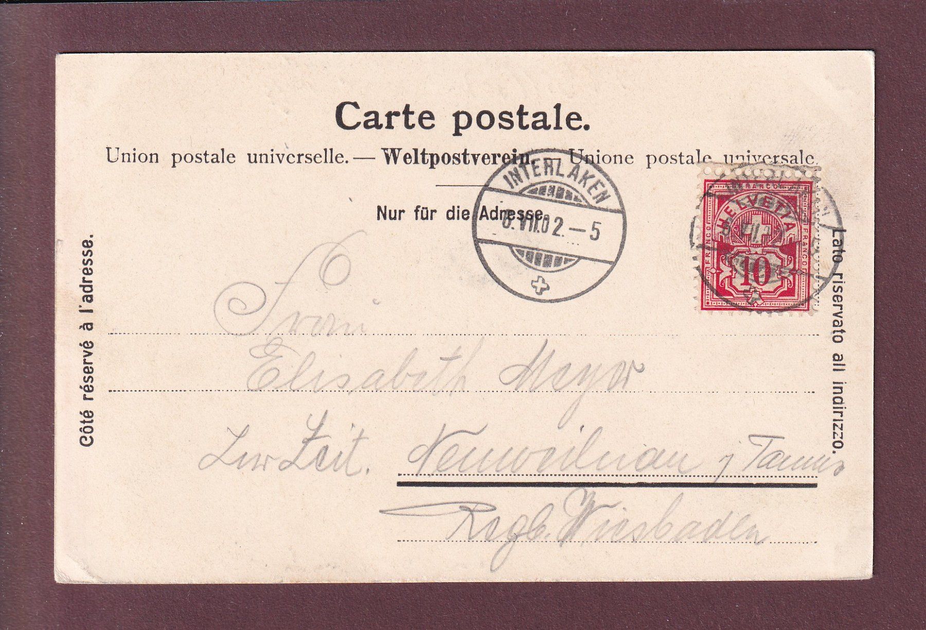 Ansichtskarten: INTERLAKEN - Jungfrau - 1902 – Gebraucht aus Pully von nicecards 1