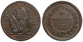 Frankreich, 1 Décime (10 Cents) 1848 ESSAI Pattern RRR!