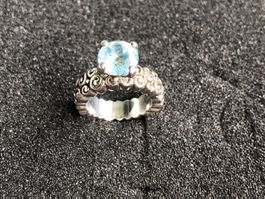 Ring Silber mit blauem Stein verziert guter Zustand