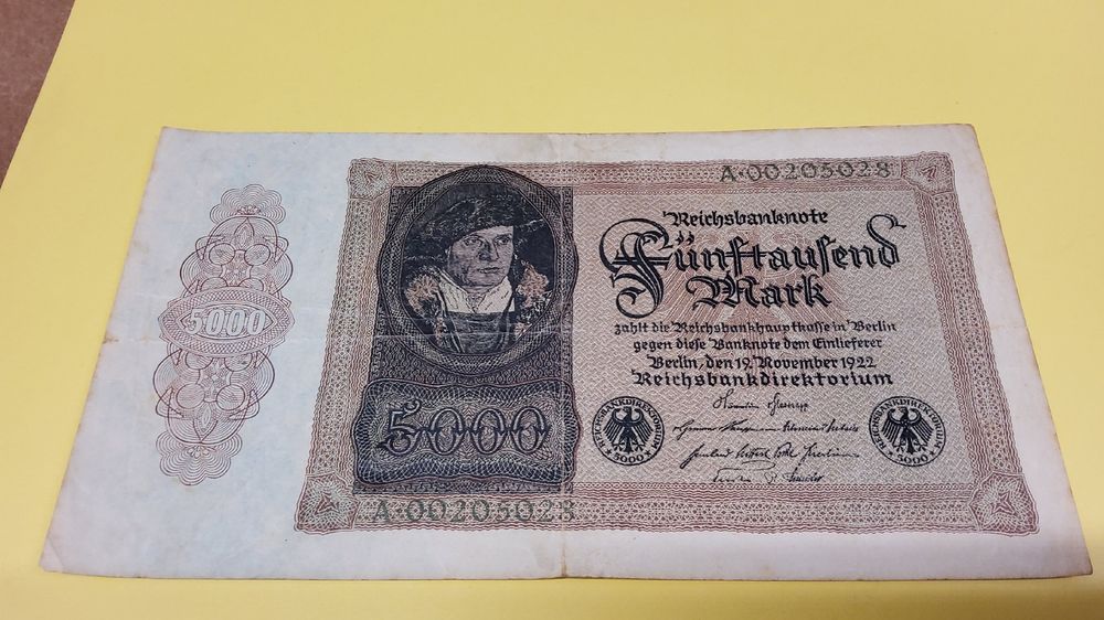 Seltene 5000 Mark Reichsbanknote von 1922, Inflationszeit! (Gebraucht ...