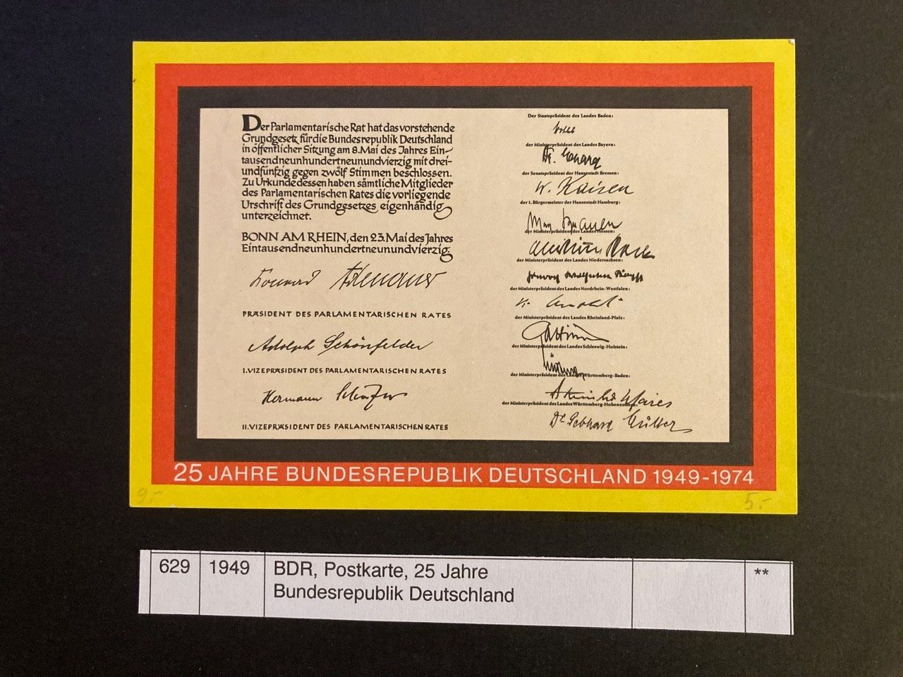 Tutti i francobolli: BRD, Postkarte, 25 Jahre BRD – Usato da Domat/Ems venduto da Lareina2015