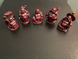 Buddha Figuren Set, 5-teilig, rote Feng Shui Glücksbringer
