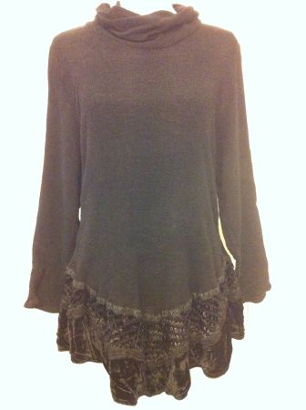 Vintage Damen Pullover Strick + Samt schwarz 100 % BW Gr L