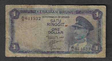Banconote: Brunei  1  Dollar  1967  Gebraucht – Usato da Gordola venduto da coinsandnotes