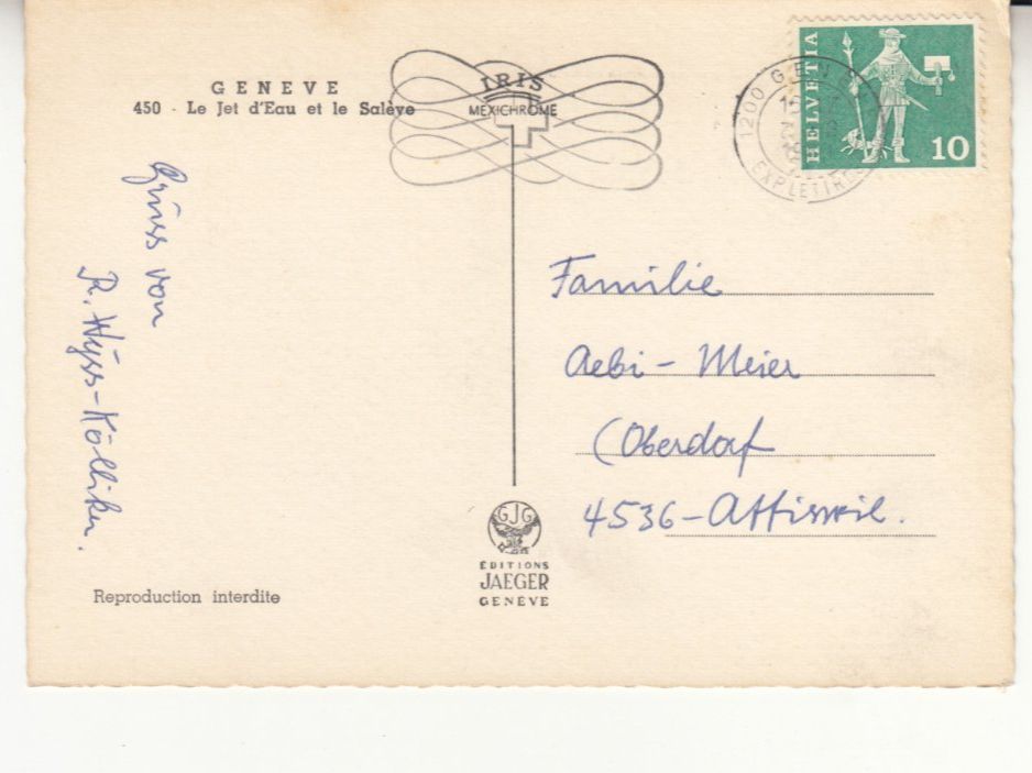 Cartoline postali: Genève ca. 1960 – Usato da Bürglen TG venduto da StampGraf 1