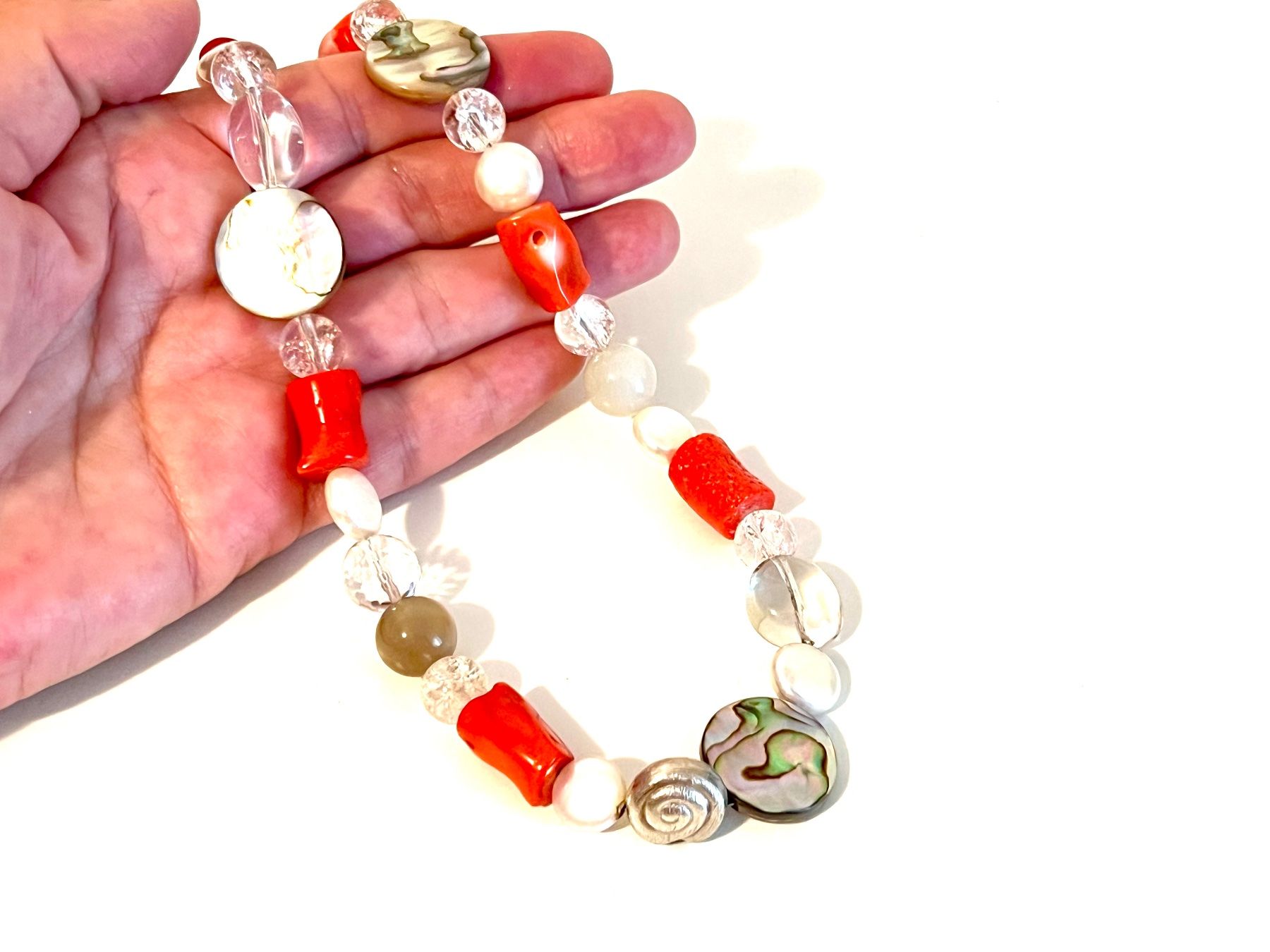 Catenine: Coral, Abalone & Pearl Necklace - Sterling Silver – Nuovo e nell'imballaggio originale da Rüschlikon venduto da ThereseJewelryDesign 3