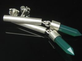 Ohrringe Ohrhänger Silber 925 / Chrysopras Bleistiftspitze