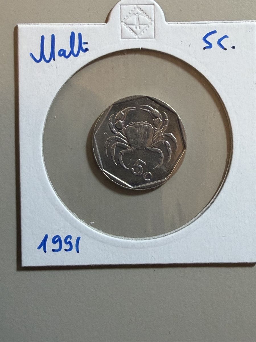 Alle Münzen: Malte - 5 cents - 1991 – Gebraucht aus Payerne von Mike1682