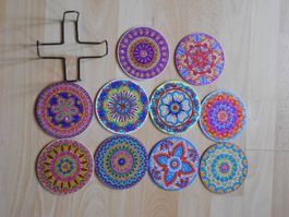 10 Glasuntersetzer mit Diamantp.-Steinchen