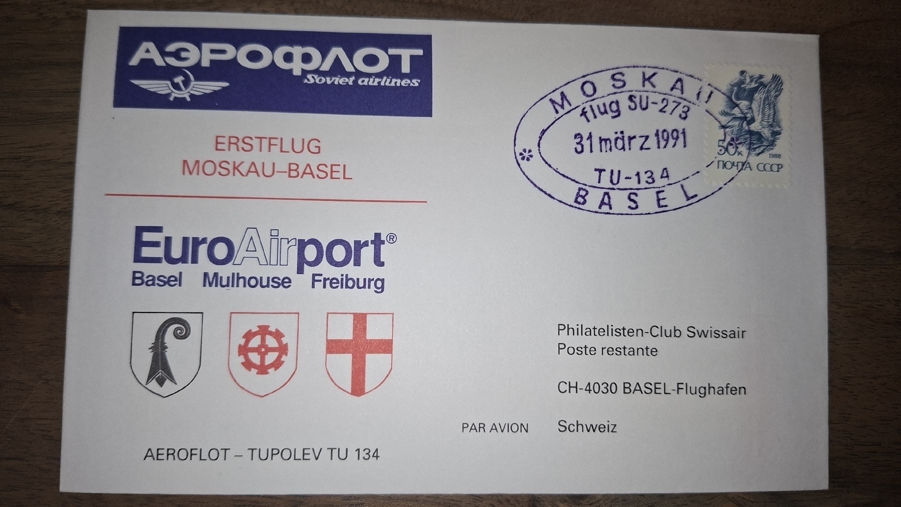 Alle Briefmarken: Aeroflot Moskau - Basel 31.03.1991 – Gebraucht aus Balgach von SIMEON27