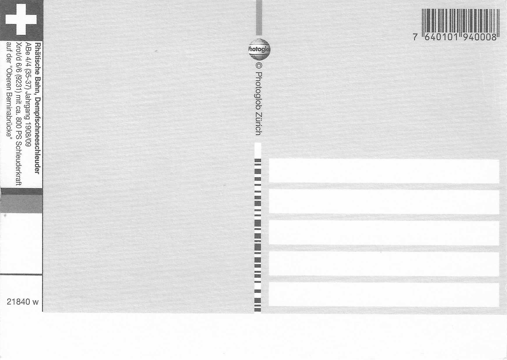 Cartoline postali: Rhätische Bahn Dampfschneeschleuder ABDe 4/4 – Nuovo (secondo la descrizione) da Rothrist venduto da Stranglehold 1