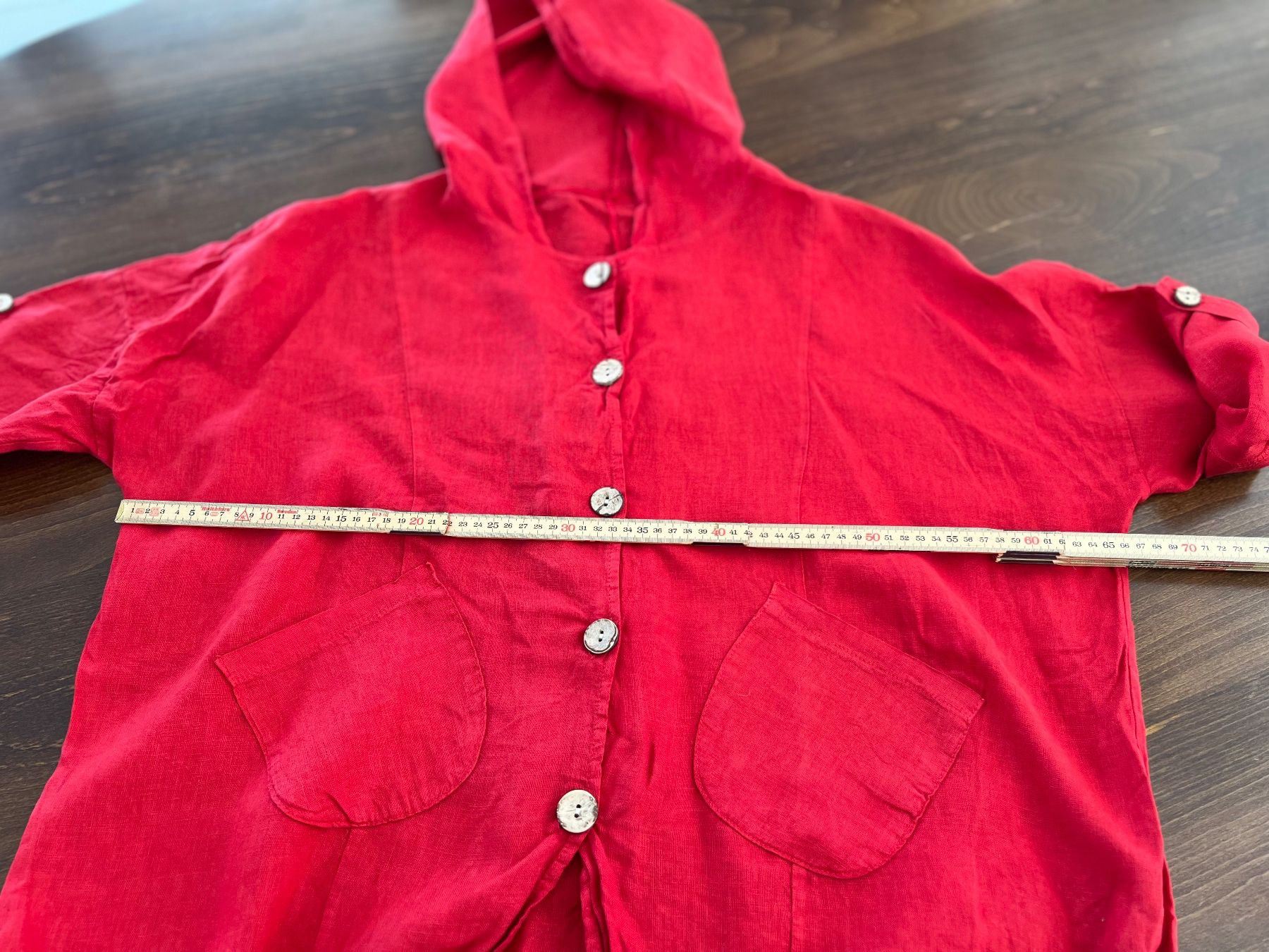 Camicette: Rote Sommer Leinen - Bluse mit Kapuze, Gr. S/M – Usato da Ebmatingen venduto da Mistelu 2