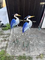 Garden Decoration Herons Pair Metal Blue Used 
