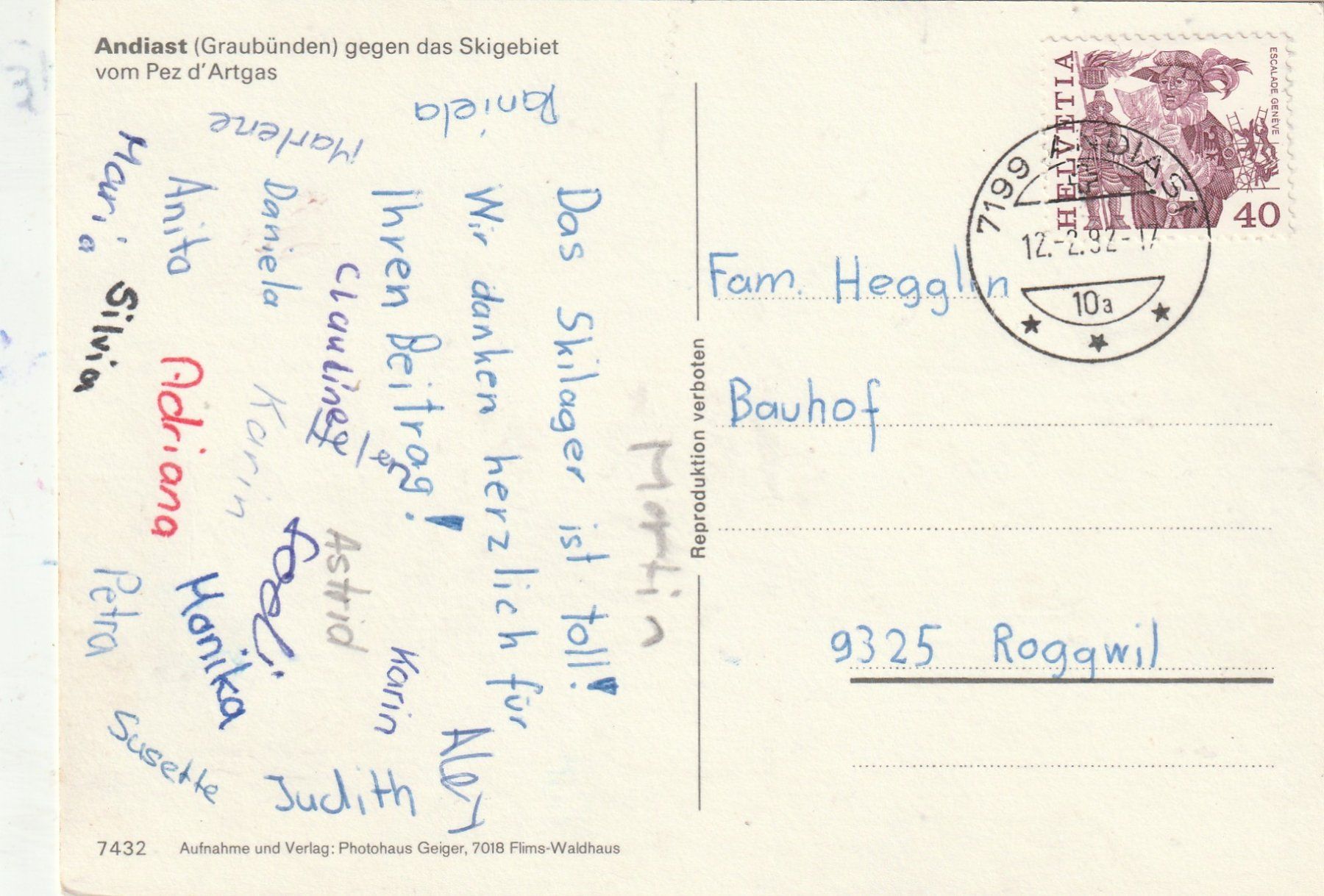 Cartes postales: Andiast ganze Ansicht – D'occasion à Lumbrein par made02 1