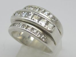 breiter massiv Silber Ring 925 3-Reihig Zirkonia Gr. 57