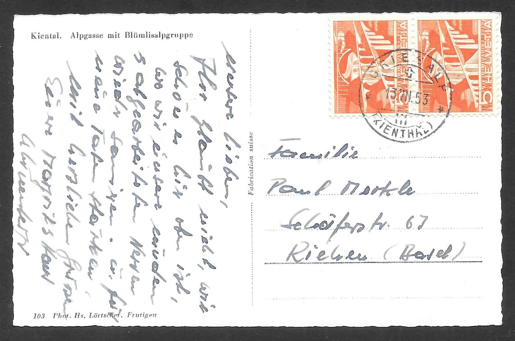 Cartes postales: Kiental Alpgasse mit Blümlisalpgruppe – D'occasion à Olten par clotaldi 1
