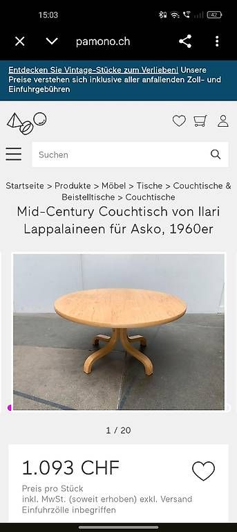 Tavoli: Vintage Design Asko Coffee table – Usato da Winterthur venduto da style-and-design.zrh 3