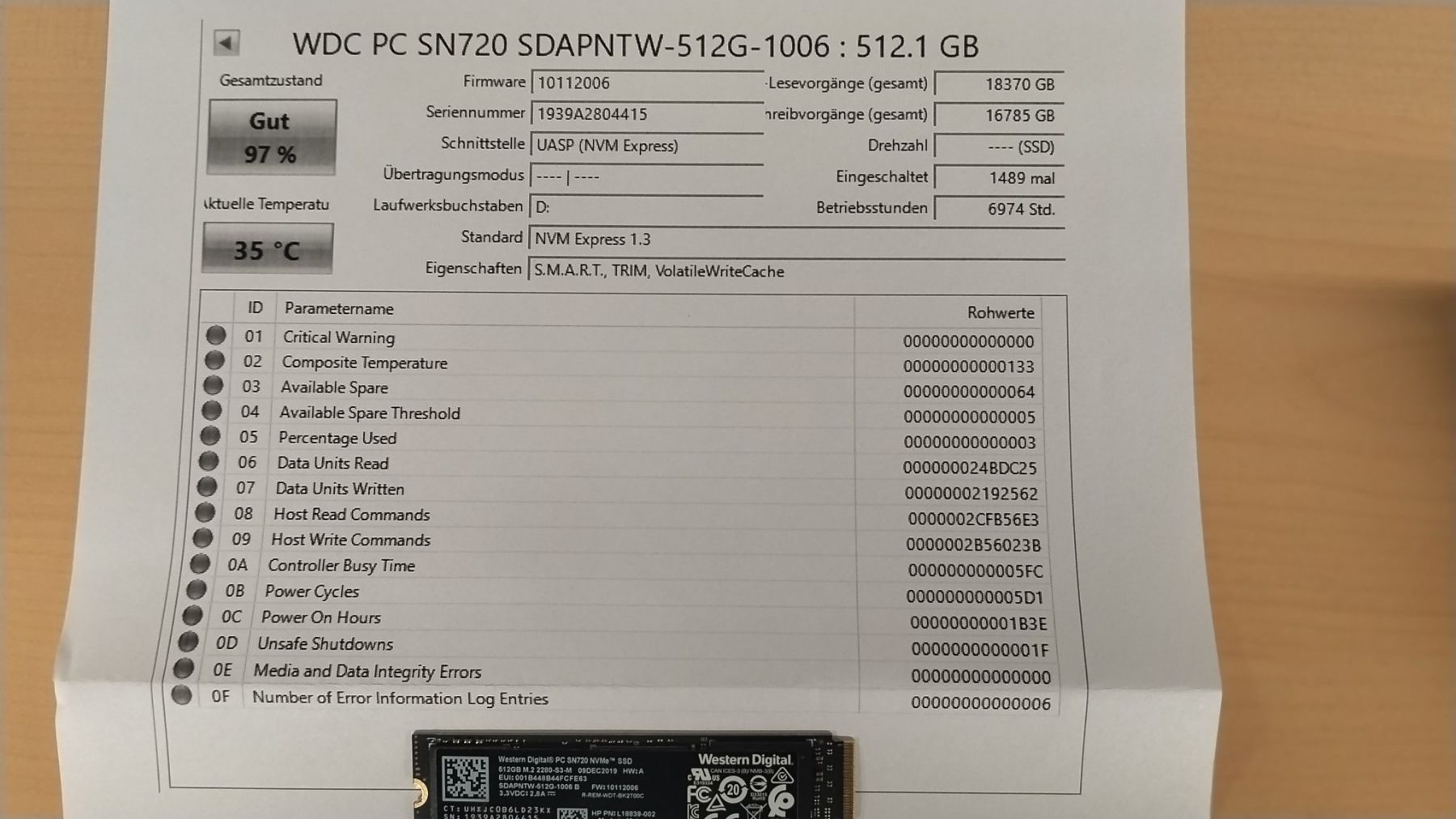 Western Digital Harddisks: Western Digital SN720 NVMe SSD 512GB – Gebraucht aus Wallisellen von mic_gg2g 1