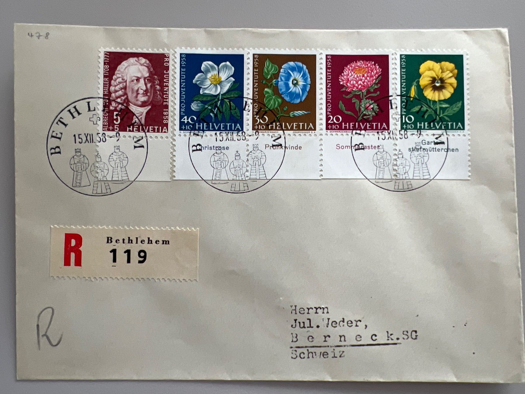 Tutti i francobolli: Pro Juventute 1958 4 Briefe mit allen Tabs – Usato da Buchrain venduto da wmm