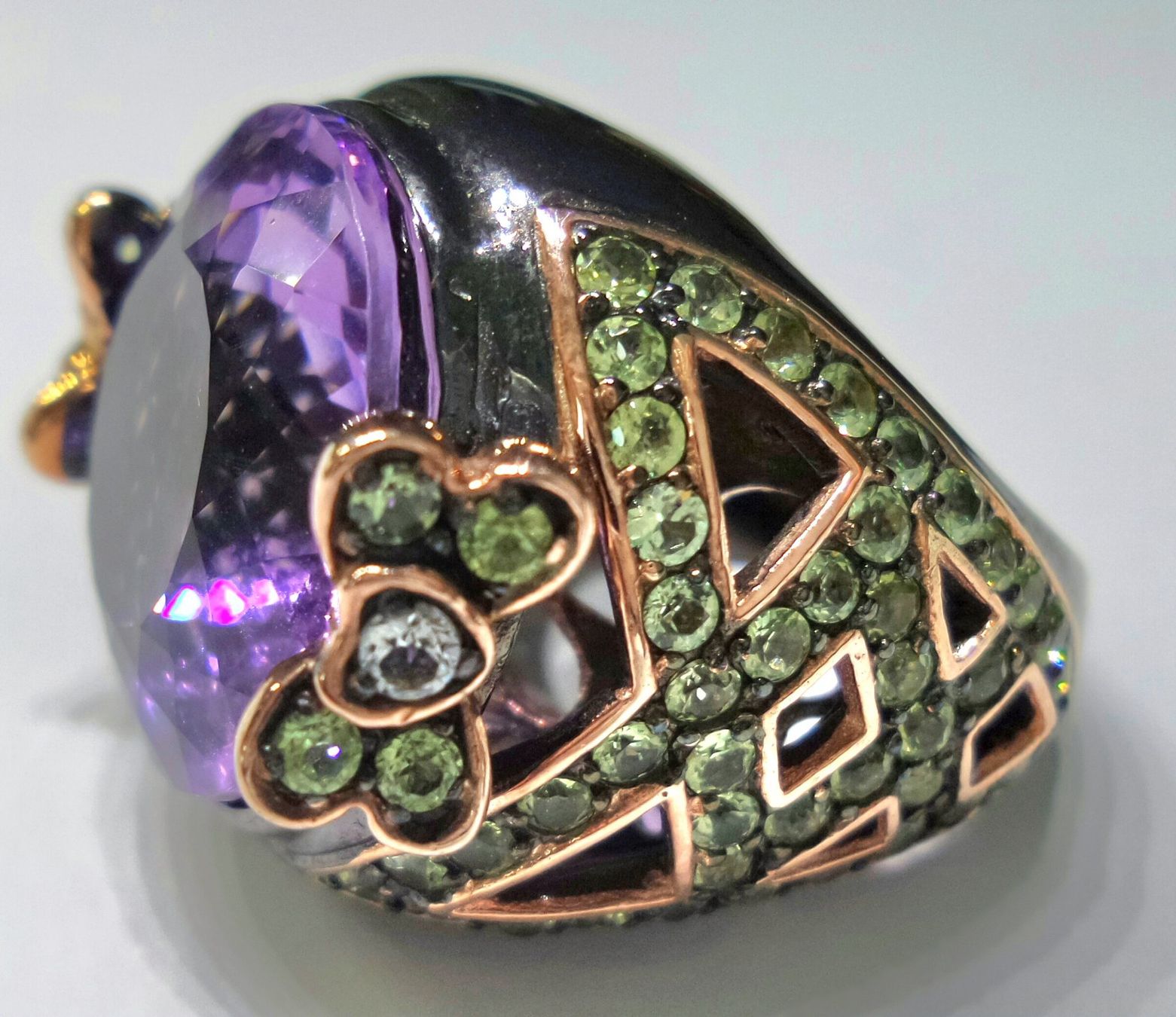Anelli: Ring mit Amethyst und Peridot, Roségold, Silber – Nuovo (secondo la descrizione) da Zürich venduto da Bieter04