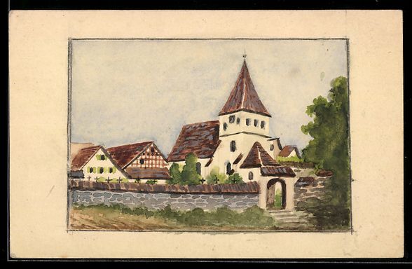 Cartoline postali: Künstler Handgemalt: Nürtingen, Kirche – Usato da Berlin venduto da bartko-reher