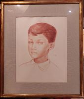 Zeichnung in goldigem Holzrahmen, Brigitte Müller 1959