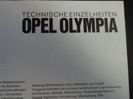 Prospekt Technische Daten Opel Olympia 1968