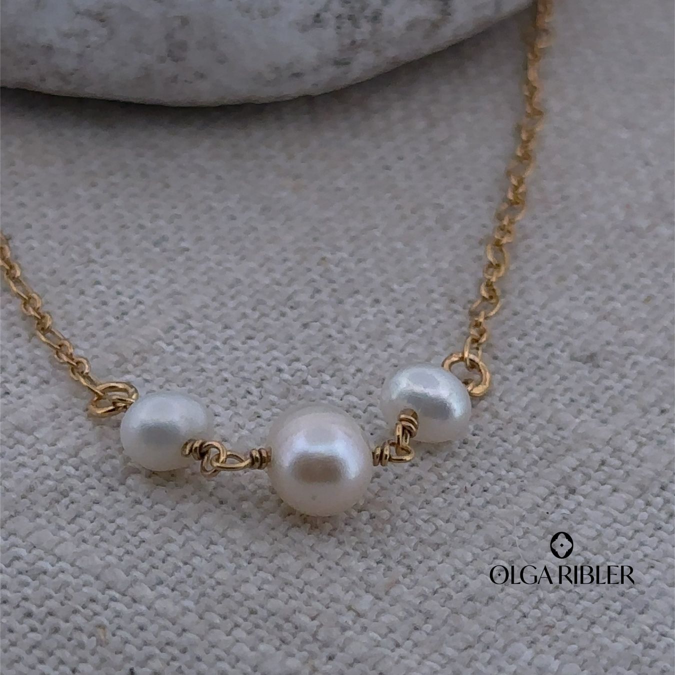 Olga Ribler Catenine: 3 Perlen Kette 925 Silber gelbvergoldet – Nuovo (secondo la descrizione) da Luzern venduto da Schmuckoutlet 6