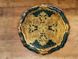 Vintage Florentiner Tablett grün-gold