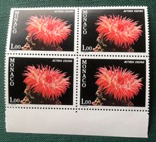 4er Block Briefmarken aus Monaco Mediterrane Fauna 1980