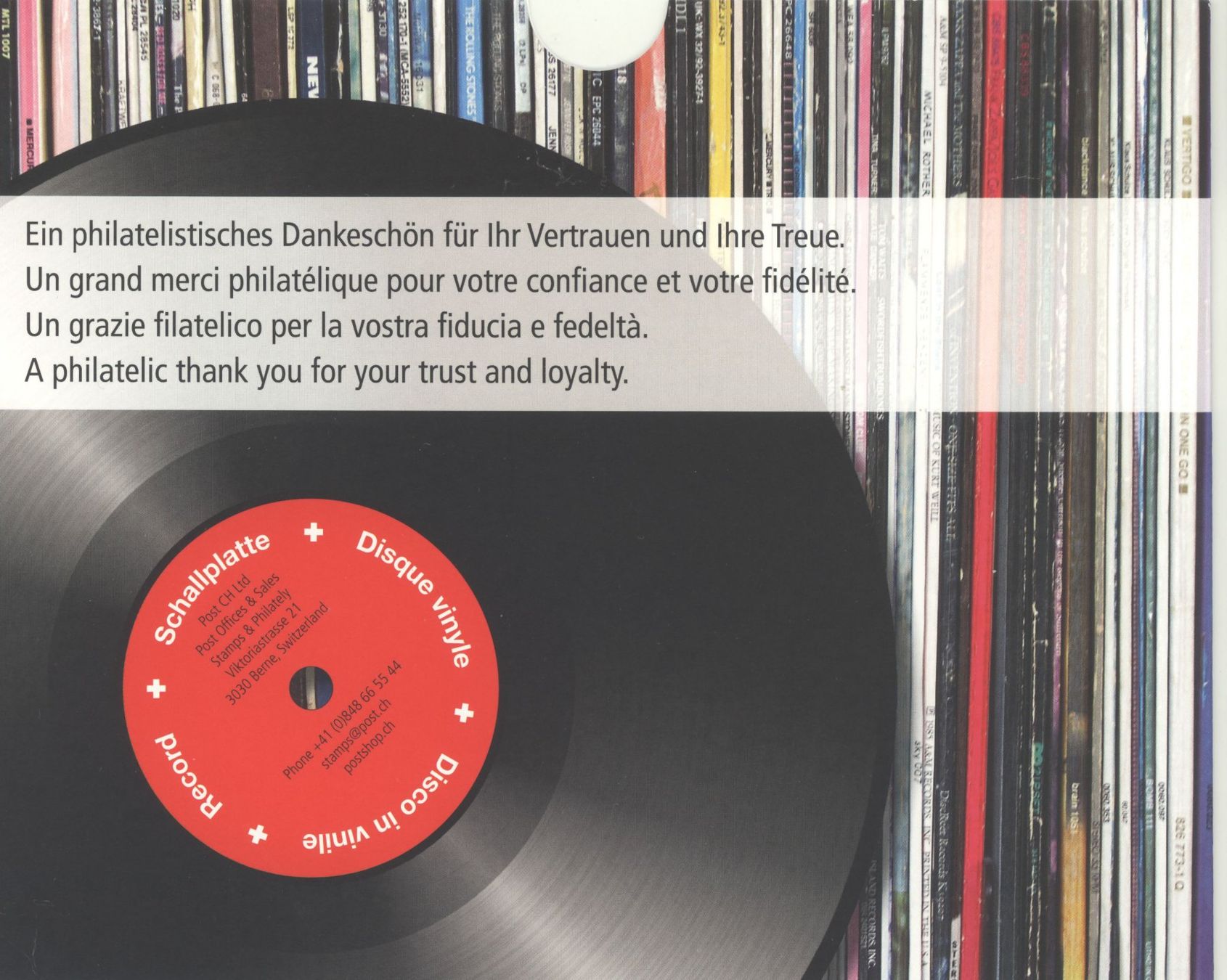 Tutti i francobolli: 2014, Schallplatte, abspielbar, mit Geschenkfolder, ETS – Usato da Willisau venduto da Vollstempel