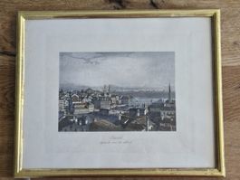Stadtansicht Zürich - Altkolorierter Stich - Lindenhof