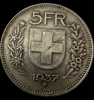 5 Franken 1937 Silbermuenze Confederatio Helvetica