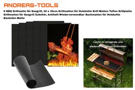6 BBQ Grillmatte für Gasgrill, Holzkohle, Ofen 40 x 30 cm