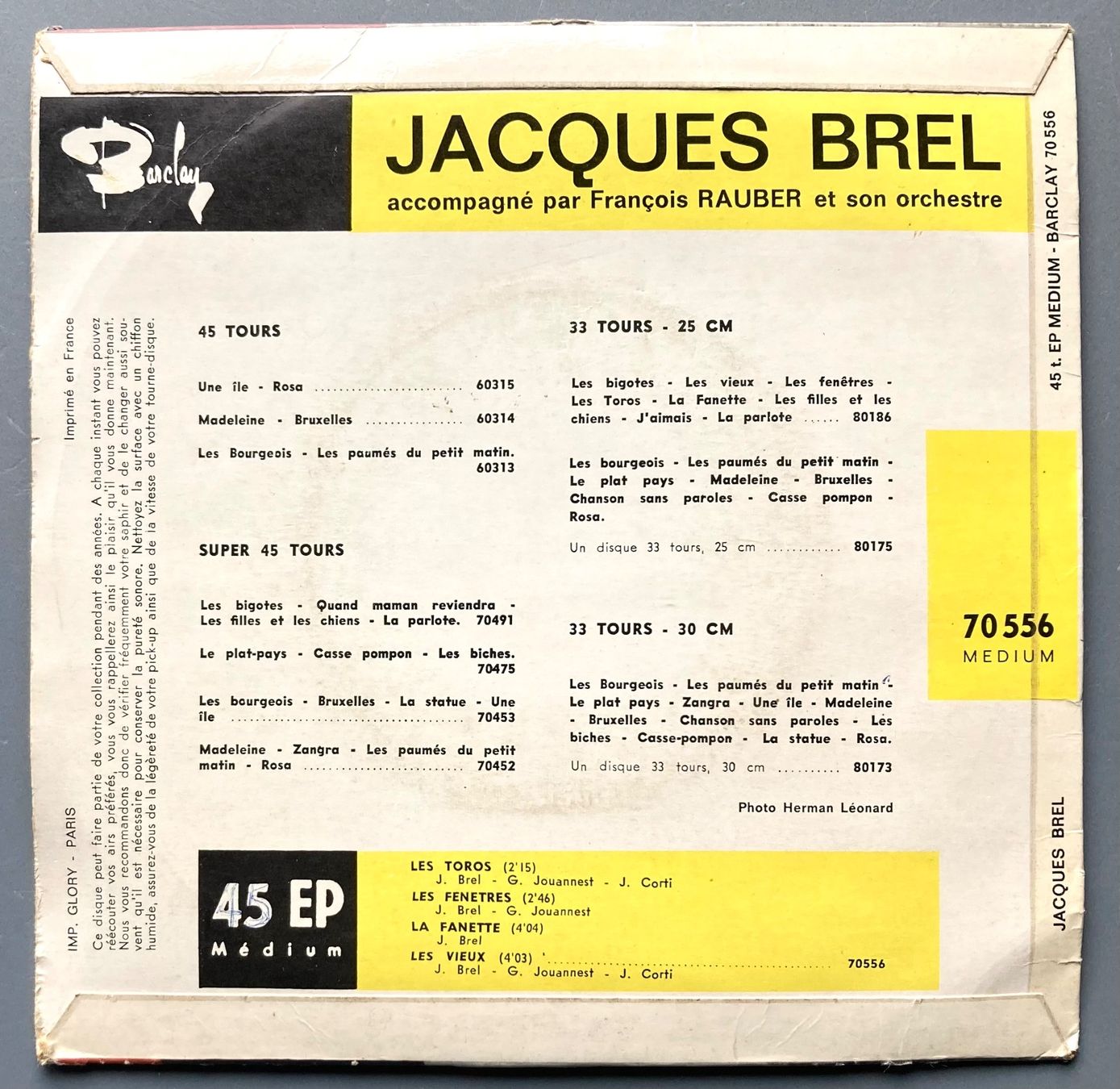 Dischi in vinile: JAQUES BREL - LES TOROS – Usato da Poliez-Pittet venduto da Newtown-Records 1