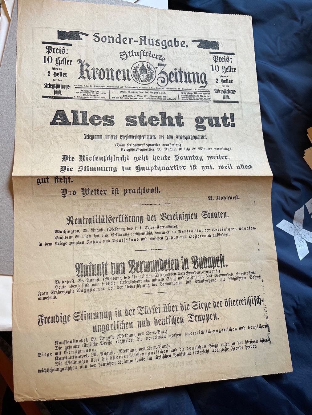 Riviste & Magazine: Sonderausgabe Kronenzeitung 30.8.1914 – Usato da Zürich venduto da engebrunau