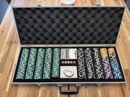 Pokerkoffer 500 Chips mit Tischauflage + Plastikkarten