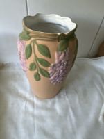 Keramik Vase mit Glyzinien Dekor, Vintage Look