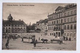 FRIBOURG Le Convict et l'Hôpital, tramway, Pferde-Fuhrwerk