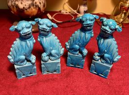 4 Blaue Porzellan TempelHunde Figuren China Vintage Rarität