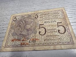 5 Dinara Banknote Serbien Kroatien Slowenien guter Zustand