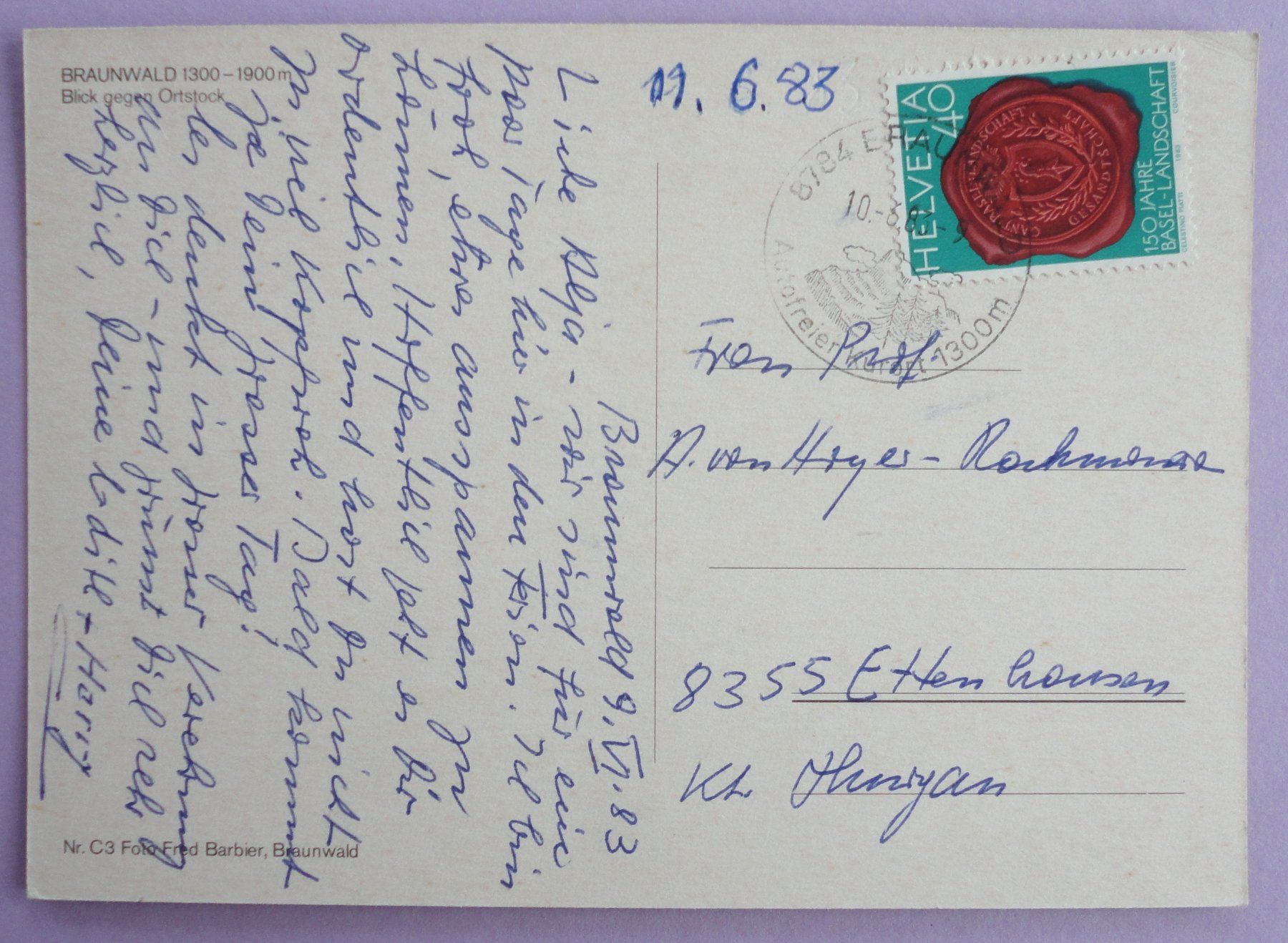 Cartoline postali: Braunwald - Blick gegen Ortstock – Usato da Fétigny venduto da Billy2miny 1