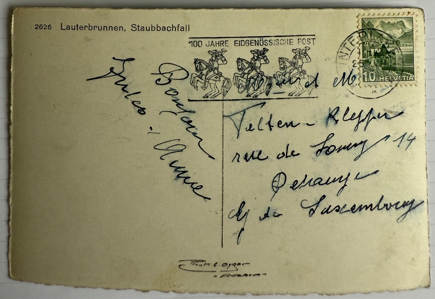 Cartoline postali: LAUTERBRUNNEN - Staubbachfall 1949 – Usato da Lutry venduto da Ediego 1