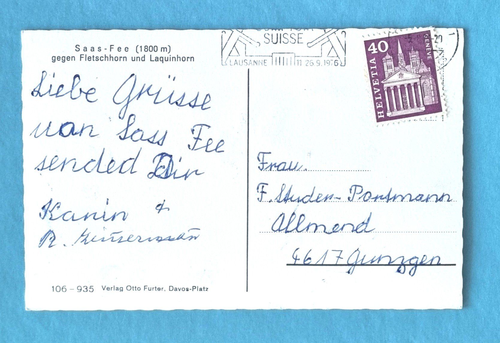 Cartes postales: Saas Fee - 1976 – D'occasion à Rothrist par RROENK 1