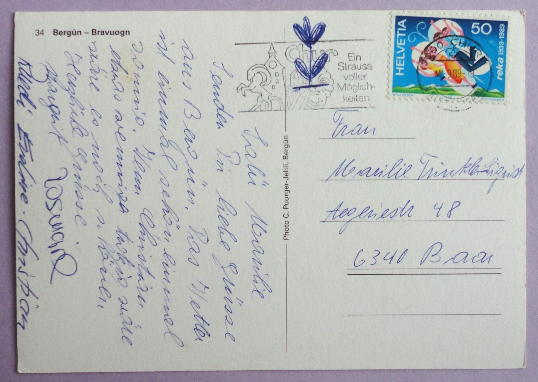 Cartoline postali: Bergün - Bravuogn – Usato da Fétigny venduto da Billy2miny 1