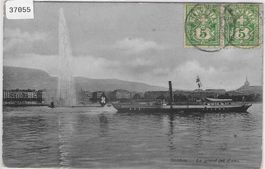 Geneve - Le grand jet d'eau - Bateau Dampfschiff